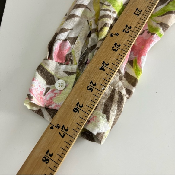 J. Jill Green Yellow Lightweight Linen Tropical Palm Print Button Front Blouse M - Picture 7 of 7